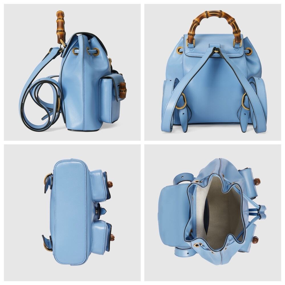 NIB Gucci Bamboo Backpack Clear Sky Blue Smooth Leather Top Handle $3,980 - Picture 3 of 16